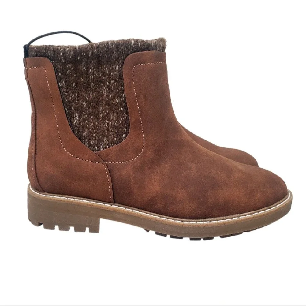 ST. JOHN'S BAY Brown Knit-Trim Ankle Booties – Size 7.5